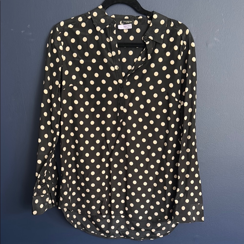 Ann Taylor Black and Cream Polka Dot Blouse